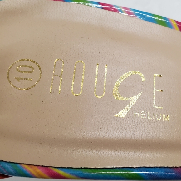Rouge Helium Groovy Patent Neon Multicolor Square Toe Sandals Heels Sz 10 - Picture 12 of 13
